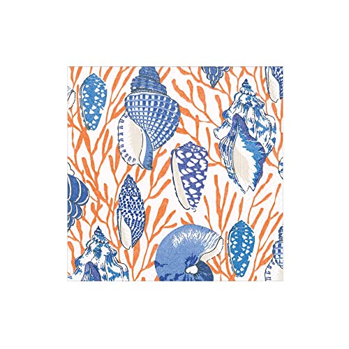 Caspari Muschel-Toile-Papierservietten, Koralle und Blau, 20 Stück pro Box Caspari Muschel-Toile-Papierservietten, Koralle und Blau, 20 Stück pro Box von Caspari