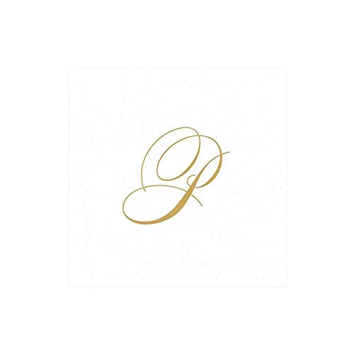 Caspari 2900CG.P White Pearl & Gold Paper Linen Boxed Cocktail Napkins in Letter P - Pack of 30 von Caspari