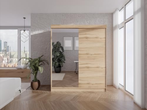 Caspian 24 Garderobenschrank mit Spiegel, Zwei Schubladen Schrank Eiche Wotan - 170x205 cm von Caspian24