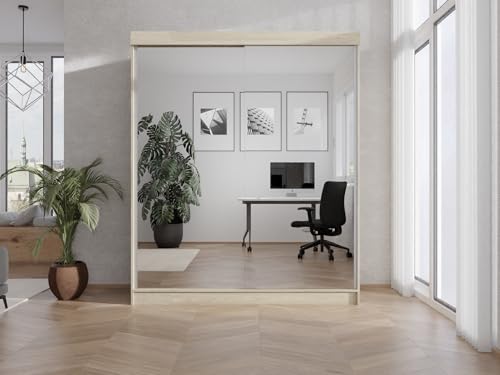 Caspian 24 Garderobenschrank mit Spiegel Zwei Schubladen Schrank Eiche Sonoma - 100x205 cm von Caspian24