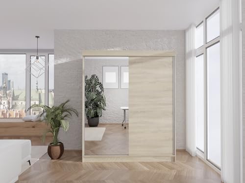 Caspian 24 Kleiderschrank mit Spiegel, Vier Schubladen Schrank Eiche Sonoma - 150x205 cm von Caspian24