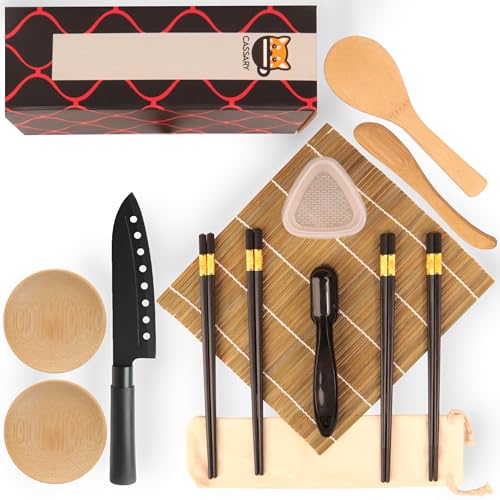 Sushi set zum selber machen. Professionelles Sushi maker set mit 15 Teilen. Sushi-Set bestehend aus professioneller Bambusmatte, Messer, Nigiri- und Onigiri maker, Stäbchen, Löffel... (Maker B) von Cassary