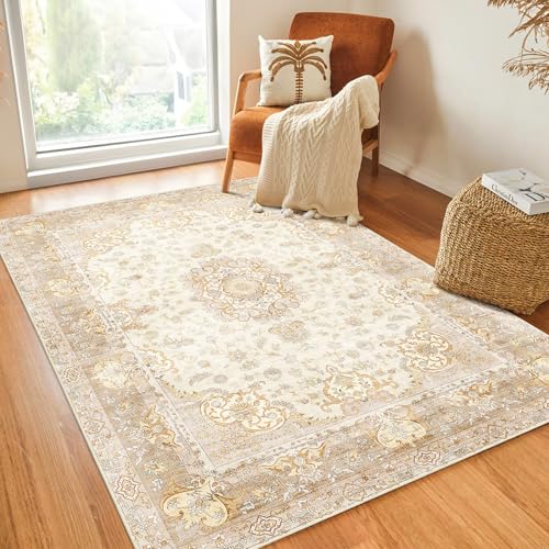 Castage Boho-Teppich, waschbar, für Schlafzimmer, Wohnzimmer, Küche, Eingangsbereich, Nachttisch, klein, Vintage-Stil, Bohemian-Stil, rutschfest, Beige / Gold, Blumenmuster Castage Boho-Teppich, waschbar, für Schlafzimmer, Wohnzimmer, Küche, Eingangsbereich, Nachttisch, klein, Vintage-Stil, Bohemian-Stil, rutschfest, Beige / Gold, Blumenmuster von Castage