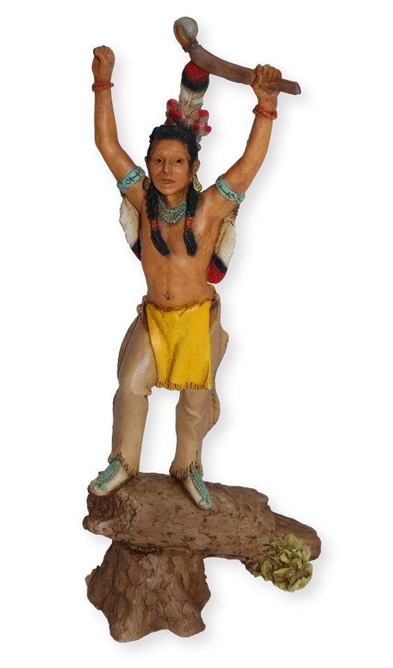 Castagna Dekofigur Dekofigur Native American Massasoit H 24 cm Wasamegin Gelbe Feder mit Kopfschmuck stehend auf Holzstamm Castagna von Castagna