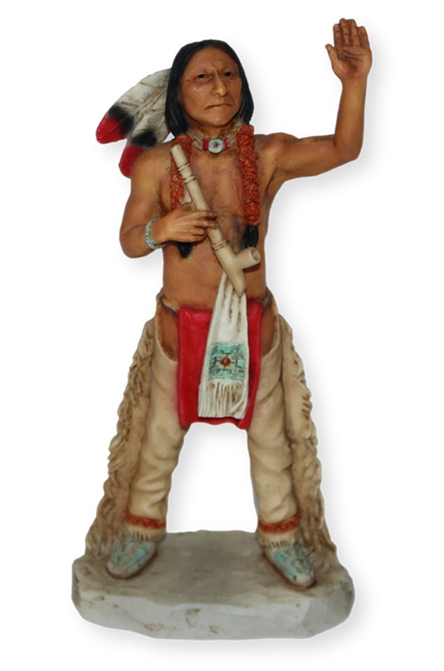 Castagna Dekofigur Figur Native American Häuptling Medizinmann Skulptur Sitting Bull H 17 cm Dekofigur stehend mit Pfeife und Feder von Castagna