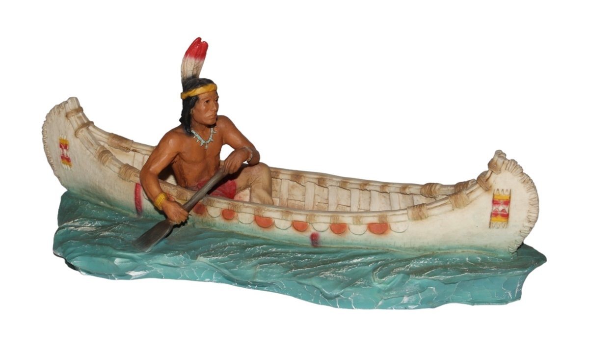 Castagna Dekofigur Native American Hiawatha im Kanu sitzend L 23,5 cm Dekofigur von Castagna
