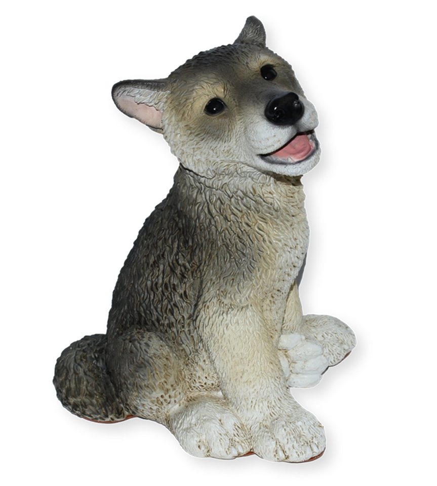 Castagna Tierfigur Deko Figur Wolf Welpe Jungtier sitzend Kollektion Castagna aus Resin/ Kunststein H 22 cm Tierfigur von Castagna