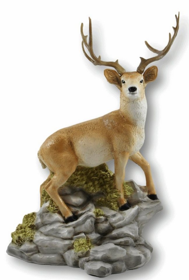 Castagna Tierfigur Dekofigur Tierfigur Wildrot Hirsch auf Felsen stehend Kollektion Castagna aus Resin H 37 cm von Castagna