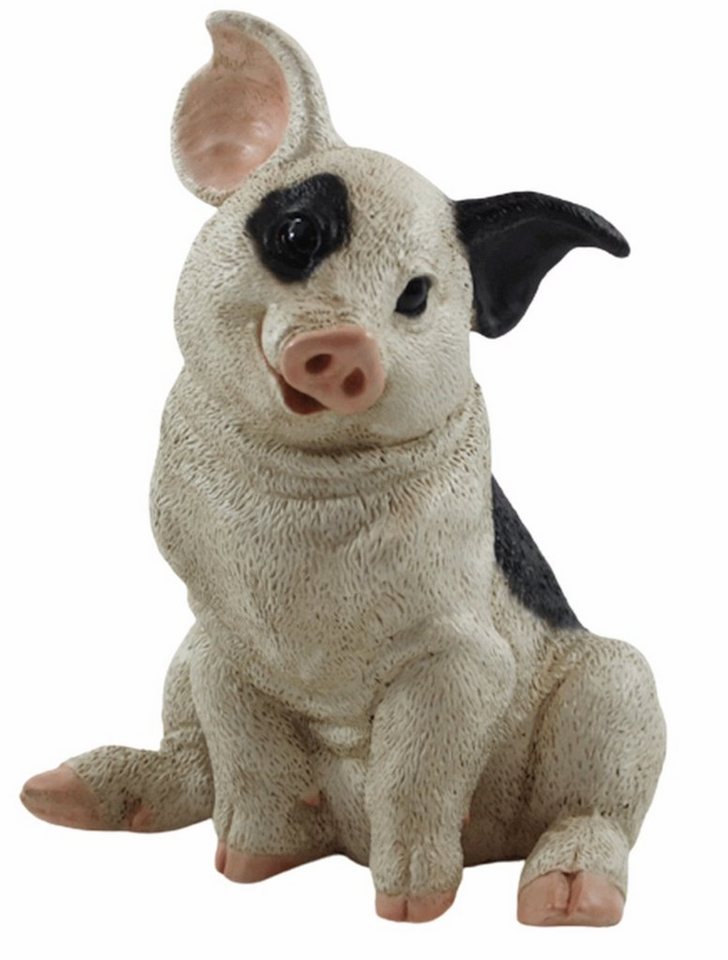 Castagna Tierfigur Figur Schwein Ferkel sitzend nach unten schauend gefleckt Kollektion Castagna aus Resin H 22 cm von Castagna