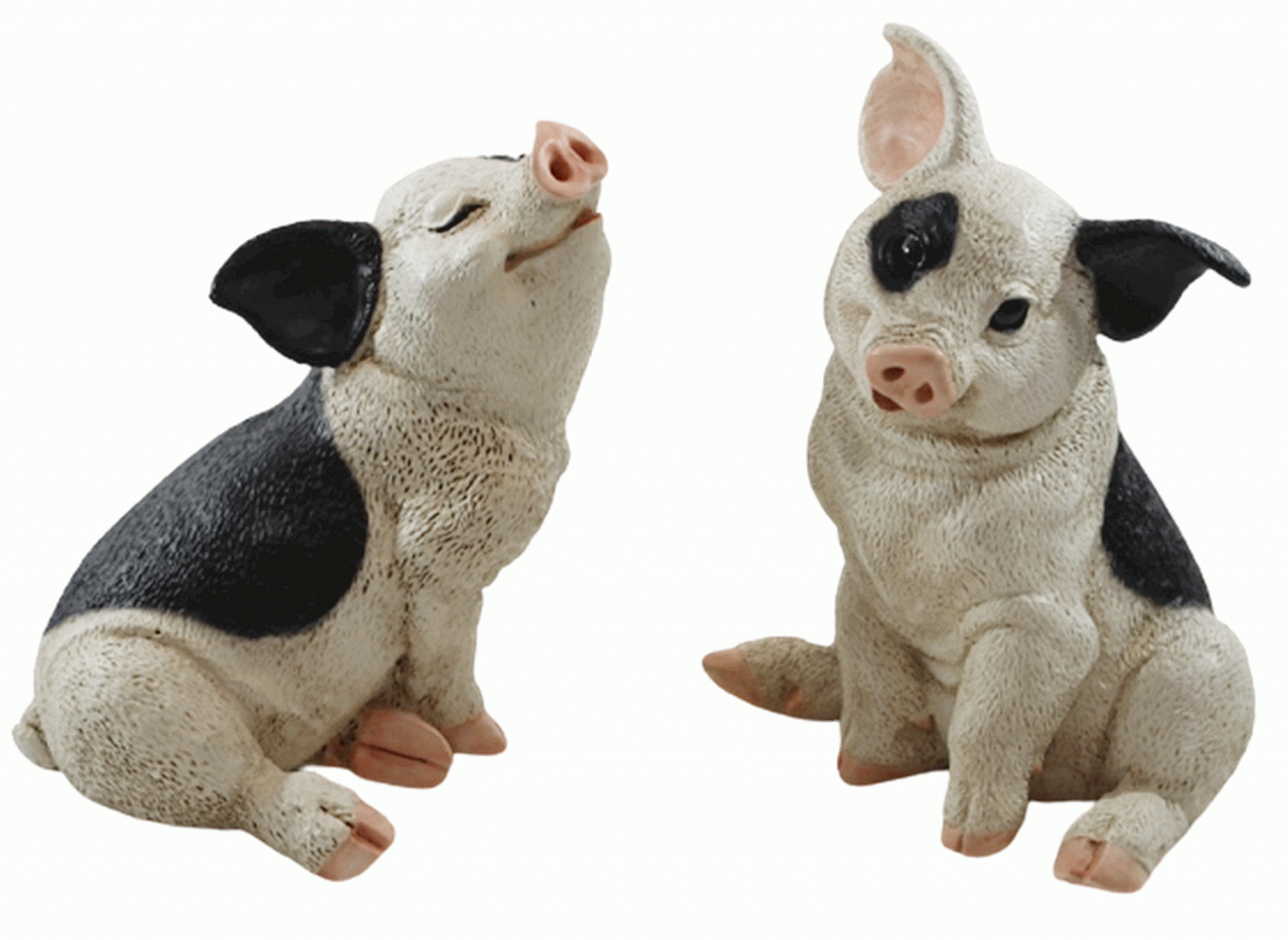 Deko Figur Schwein 2 Ferkel sitzend nach oben u. unten schauend als Satz aus Resin Höhe 19-22 cm von Castagna