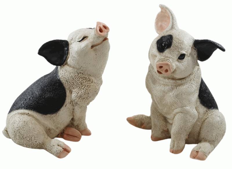Deko Figur Schwein 2 Ferkel sitzend nach oben u. unten schauend als Satz aus Resin Höhe 19-22 cm von Castagna