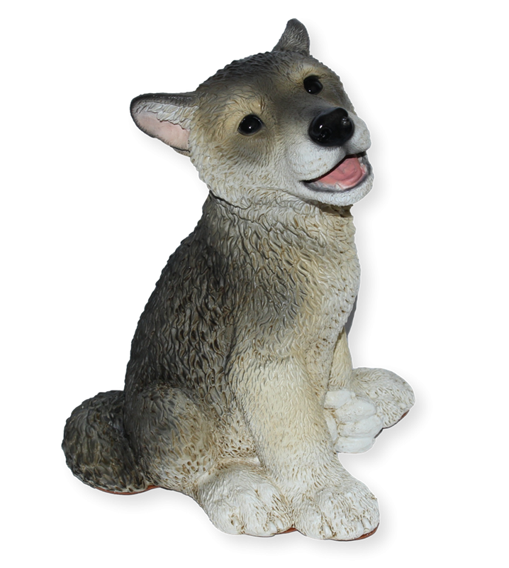 Deko Figur Wolf Welpe Jungtier sitzend Kollektion Castagna aus Resin/ Kunststein H 22 cm Tierfigur von Castagna