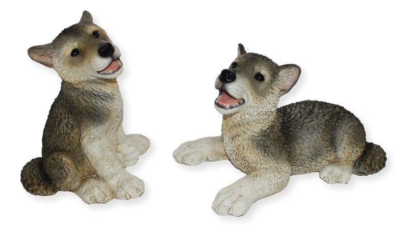 Deko Figur Wolf Welpen sitzend und liegend Kollektion Castagna aus Resin H 17-22 cm Tierfigur von Castagna