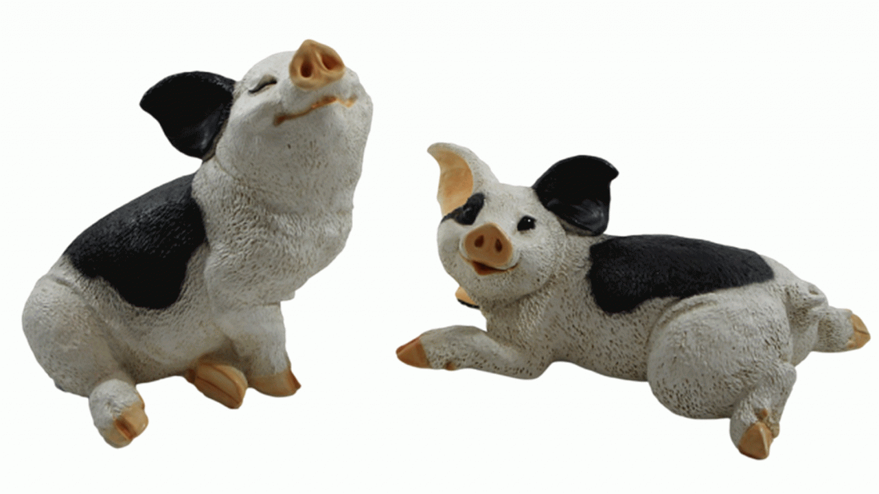 Dekofigur Tierfigur Ferkel Schweinchen 2-er Satz gefleckt Kollektion Castagna aus Resin H 10-20 cm von Castagna