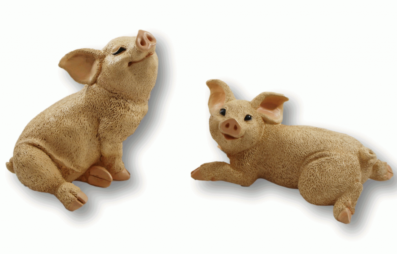 Dekofigur Tierfigur Ferkel Schweinchen 2-er Satz natur Kollektion Castagna aus Resin H 10-20 cm von Castagna