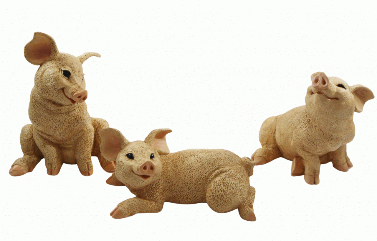 Dekofigur Tierfigur Ferkel Schweinchen 3-er Satz natur Kollektion Castagna aus Resin H 10-22 cm von Castagna
