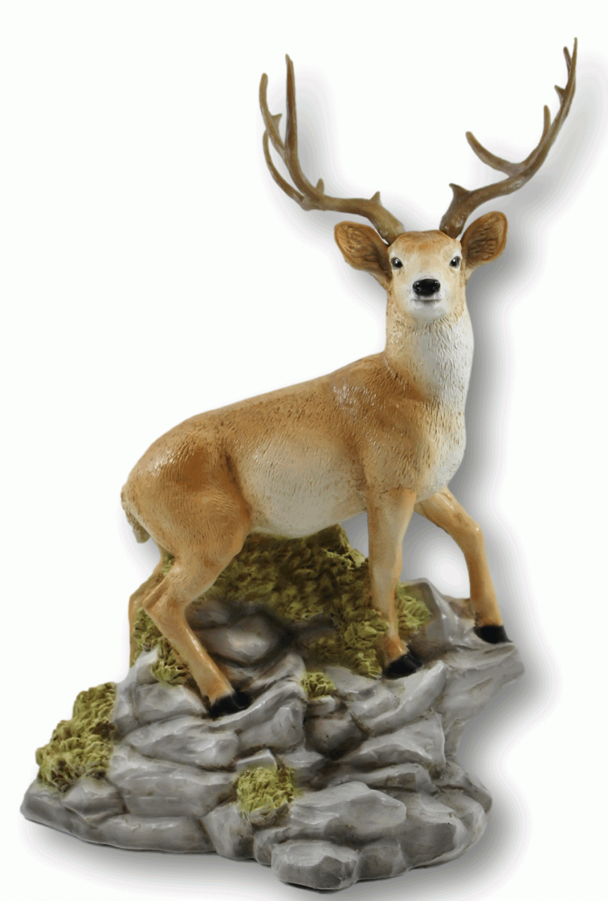 Dekofigur Tierfigur Wildrot Hirsch auf Felsen stehend Kollektion Castagna aus Resin H 37 cm von Castagna