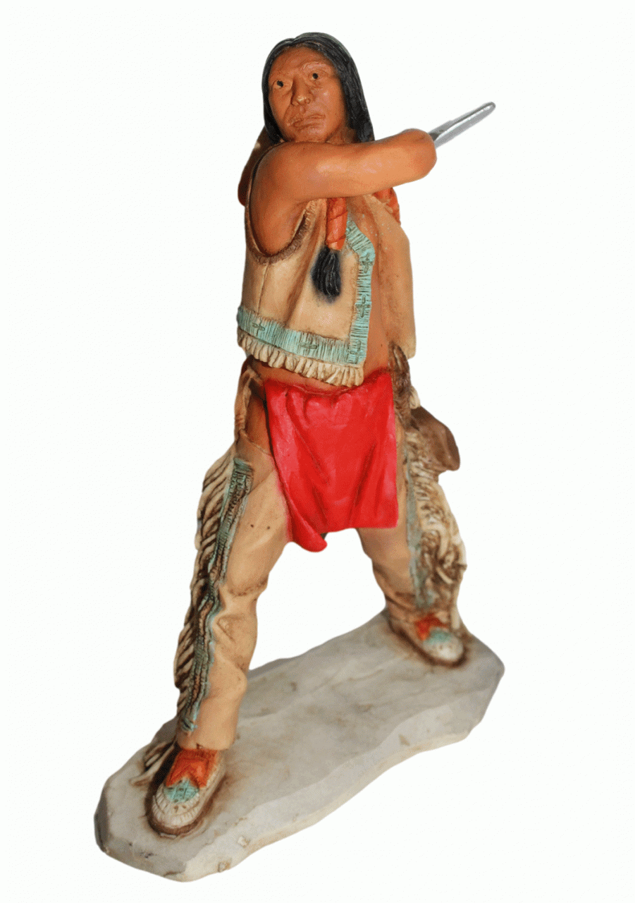 Indianerfigur Indianer Gall Kriegshäuptling Pizi Matohinshdar Skulptur 15,5 cm stehend mit Messer von Castagna