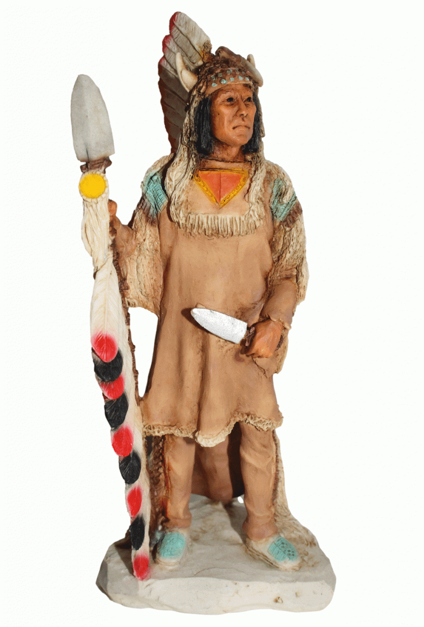 Indianerfigur Indianer Mato-tope Häuptling "Four Bears" Skulptur 19 cm stehend mit Messer u. Lanze von Castagna