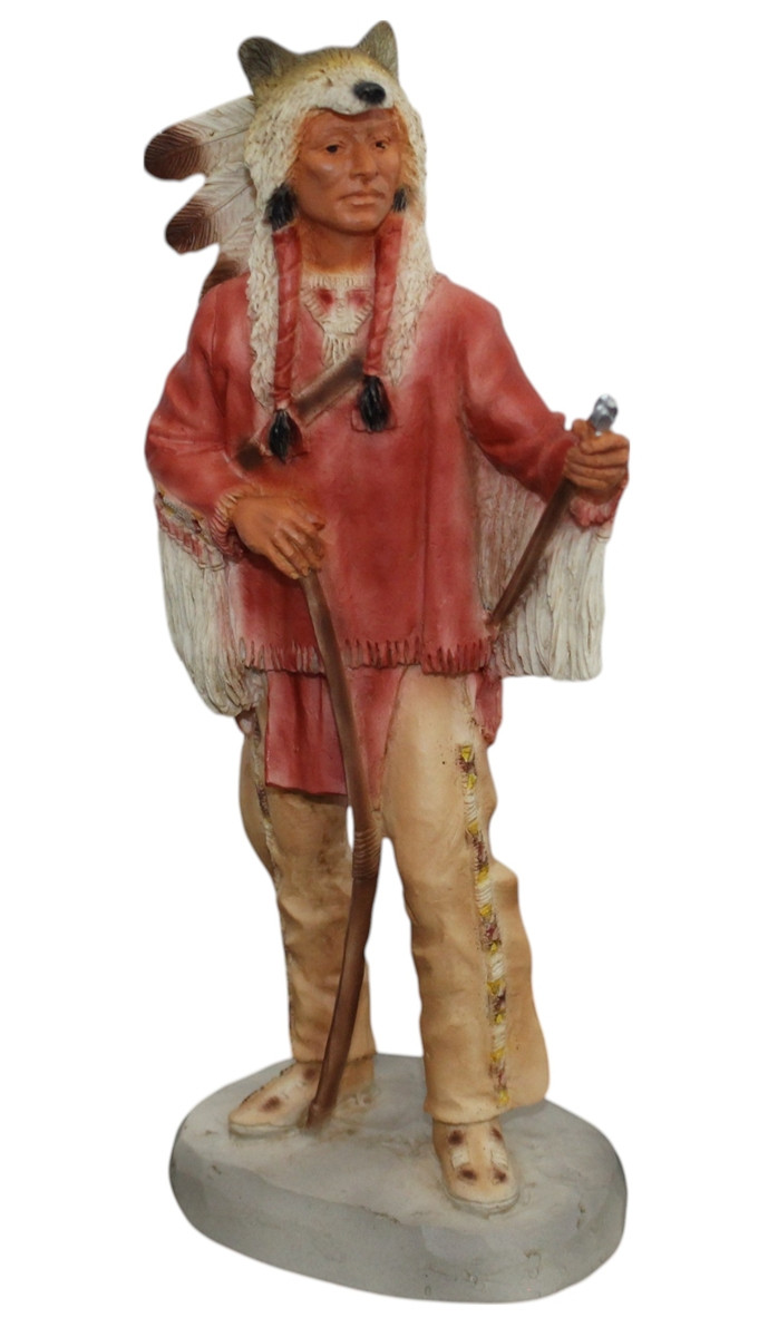 Indianerfigur Indianer mit Wolfspelz Kopfschmuck H 16,5 cm stehend Dekofigur Native American von Castagna