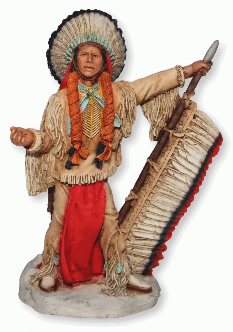 Indianerfigur Quanah Parker Häuptling H 18 cm stehend mit Lanze Native American Castagna von Castagna