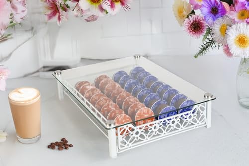 Castell Deco Dolce Gusto Kapselhalter für Kaffee, Weiß, Kapselspender, Kapsel-Organizer, Schublade für Kaffee, aus Glas und Metall (40 Kapseln) von Castell Deco