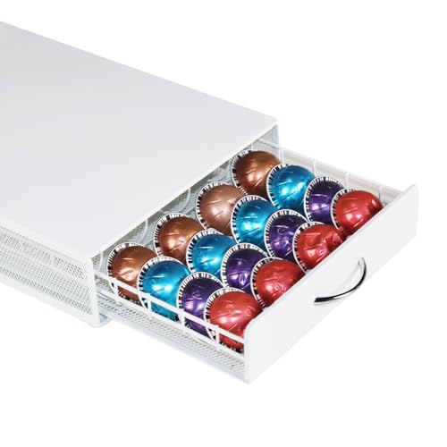 Castell Deco – Kaffeekapsel-Organizer mit Schublade, kompatibel mit Vertuo VurtuoLine, 100% weißes Metall, 40-fache Kapazität, Kaffeekapselspender. weißer Kapselhalter von Castell Deco