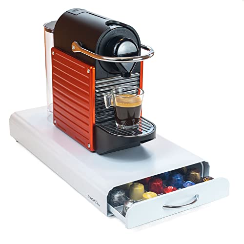 Castell Deco – Nespresso kompatible Kapsel Organizer Schublade, 100% Metall, 50 fache Kapazität, zur Aufbewahrung von Kaffeekapselspendern. (weiß) von Castell Deco