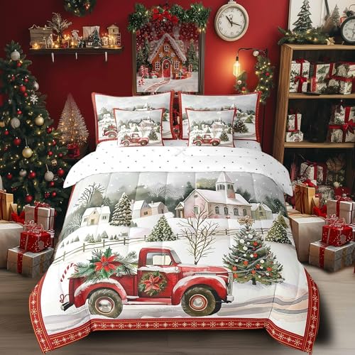 Castle Fairy 7-teiliges Bettwäsche-Set für Kinder, Teenager, rotes LKW-Bettwäsche-Set in voller Größe, Weihnachtsbaum-Bettwäsche-Set mit Bettdecke, Bettlaken-Set, Kissenbezug und Kissenbezug Castle Fairy 7-teiliges Bettwäsche-Set für Kinder, Teenager, rotes LKW-Bettwäsche-Set in voller Größe, Weihnachtsbaum-Bettwäsche-Set mit Bettdecke, Bettlaken-Set, Kissenbezug und Kissenbezug von Castle Fairy