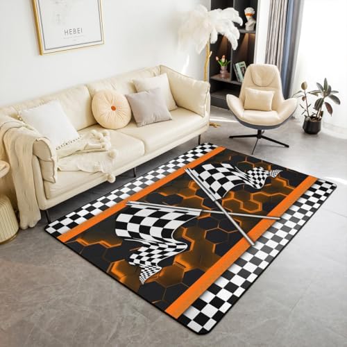 Teppich für Jungen, Rennwagen, 15,7 x 1,8 m, karierte Flagge, Dekoration, rutschfester Teppich für Teenager und Erwachsene, Orange, Neon, sechseckig, Wabenmuster, Bodenmatte für Stühle, Sofa Teppich für Jungen, Rennwagen, 15,7 x 1,8 m, karierte Flagge, Dekoration, rutschfester Teppich für Teenager und Erwachsene, Orange, Neon, sechseckig, Wabenmuster, Bodenmatte für Stühle, Sofa von Castle Fairy
