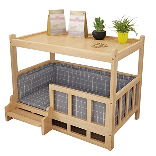 Hundehaus Haustierbett Aus Holz Mit Wattepad Nachttisch Aus Holz Indoor-Haustierhaus Geeignet Für Golden Retriever, Teddy, Etc (Color : Wood Color, S : 45x60cm) von Cat Cave