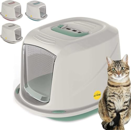 Cat Centre Katzenklo Mit Deckel Katzentoilette Mit Abdeckung Klapptür Grün L 57 x 39,5 x 38 cm von Cat Centre