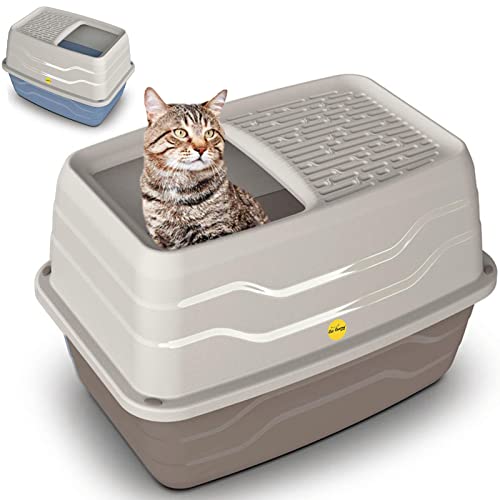 Cat Centre Katzenklo Mit Deckel XL Hop-In Katzentoilette Mit Hohem Rand Top Entry Jump-In Einstieg Oben Mit Abdeckung Für Große Katzen Beige 56 x 40 x 38 cm von Cat Centre
