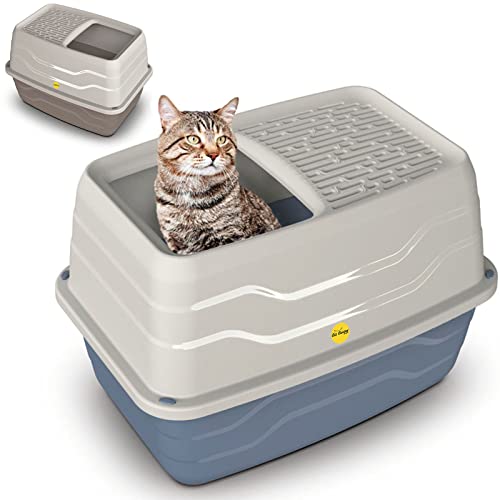 Cat Centre Katzenklo Mit Deckel XL Hop-In Katzentoilette Mit Hohem Rand Top Entry Jump-In Einstieg Oben Mit Abdeckung Für Große Katzen Grau 56 x 40 x 38 cm von Cat Centre