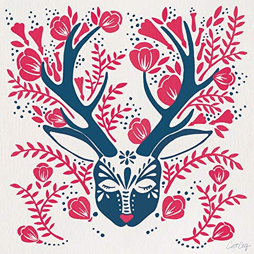 Cat Coquillette Folk Stag 40 x 40cm Canvas Print Leinwanddruck, Mehrfarbig, 40 x 40 cm von Cat Coquillette