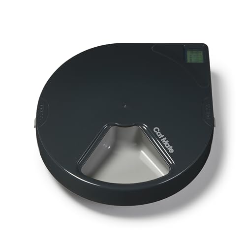 Cat Mate C500 5 Napf Digital Timer-gesteuerter automatischer Futterspender für Katzen und kleine Hunde, Nass- oder Trockenfutter, inklusive Zwei Kühlakkus, 5 Mahlzeiten bis zu 330 g, Grau von Cat Mate