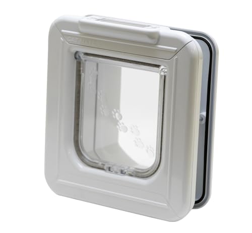 Cat Mate Elite Mikrochip-Katzenklappe mit Digitalem Timer & LCD-Anzeige (355) – Für Kleine bis Mittelgroße Katzen, Einfache Installation in UPVC-Türen, Glas und Holz, Weiß von Cat Mate