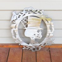 Gothic Steampunk-Plasma-Schnitt-Metall-Kunst-Skelett-Halloween-Dekor Auf Bestellung in Rohstahl Gefertigt von CatFlyDesigns