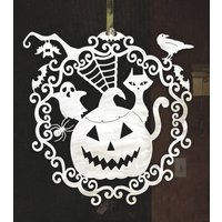 Halloween-Kürbis-Geist-Spinnen-Katze-Fledermaus Und Rabe-Plasma-Schnitt-Metall-Wand-Plakette Oder Tür-Kranz Auf Bestellung in Rohstahl von CatFlyDesigns
