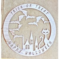 "Plasma Geschnittene Süßes Oder Saures Happy Halloween Katze Und Fledermäuse Wandtafel Auf Bestellung in Rohstahl " von CatFlyDesigns