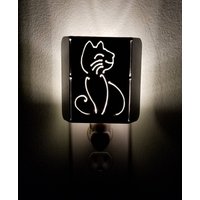 Shimsical Happy Cat Plasma Cut Metal Night Light in Raw Steel von CatFlyDesigns