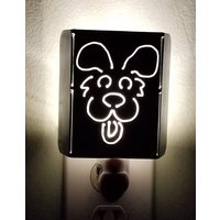 Wunderliches Welpe Hunde-Plasma-Schnitt-Metall-Nachtlicht in Rohstahl von CatFlyDesigns