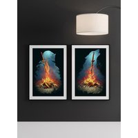 Dark Souls Bonfire - Game Poster Leinwand Poster, Wandbild, Kunstposter, Wohndekoration, Spielerzimmer Deko von CatKittyStore