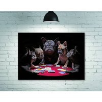 French Bulldogs Playing Poker Poster Wanddekoration Home Decoration Art Poster Frameless von CatKittyStore