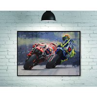 Valentino Rossi - Marc Márquez Moto Gp Kunstposter Wanddekoration Home Decoration Art Poster Frameless von CatKittyStore