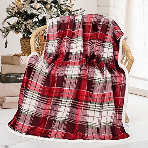 Catalonia Büffel Plaid Kariert Sherpa Decke, Wende Superweiche Warme Bequeme Flockige Kuscheln-Mikrovlies-Plüsch Würfe für Bettwäsche Couchsofa Fernsehapparat 150x130 cm, Tratan Rote von Catalonia Classy