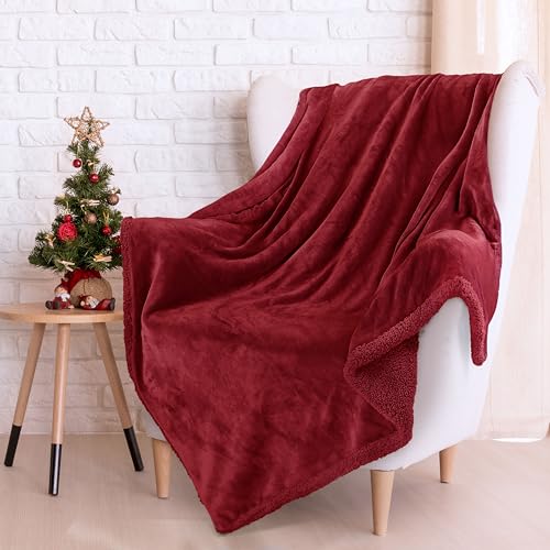 Catalonia Classy Kuscheldecke Sherpa Flauschig Soft Warme Decke, Überwurf Fleecedecke Wohndecken Weiche Flanell Winter Blanket für Sofa TV Bett Couch, 150 x 130 cm, Rot von Catalonia Classy