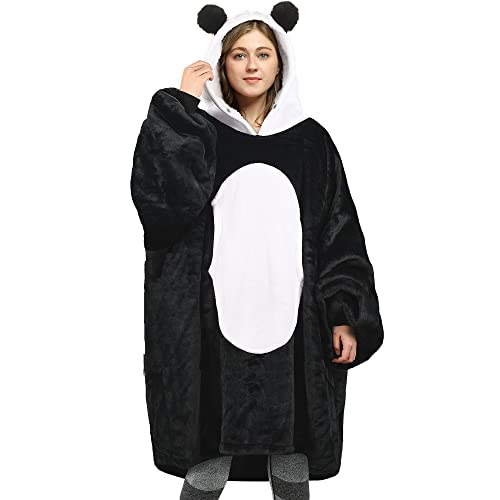 Catalonia Classy Panda Oversize Hoodie Decke, Warme Kuscheldecke Geschenk für Damen Frauen Jugendliche, Super Weich Deckenpullover Ärmeldecke -Decke Zum Anziehen mit Ärmeln und Kapuze von Catalonia Classy