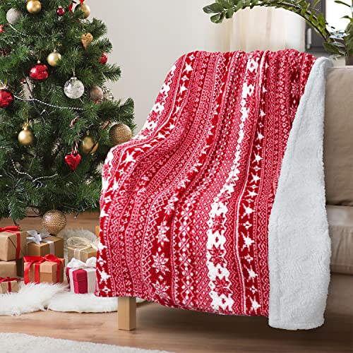 Catalonia Classy Sofadecke mit doppeltem Mikroplüsch-Sherpa-Fleece, superweich, geeignet für alle Jahreszeiten, Flauschiger Plüsch, kuschelige, Dicke Couchüberwürfe,Blumenmuster/Rot,150 x 130 cm von Catalonia Classy