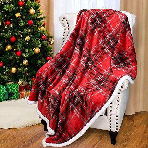 Catalonia Classy Sofadecke mit doppeltem Mikroplüsch-Sherpa-Fleece, superweich, geeignet für alle Jahreszeiten, Flauschiger Plüsch, kuschelige, Dicke Couchüberwürfe,Rot Plaid,150 x 130 cm von Catalonia Classy